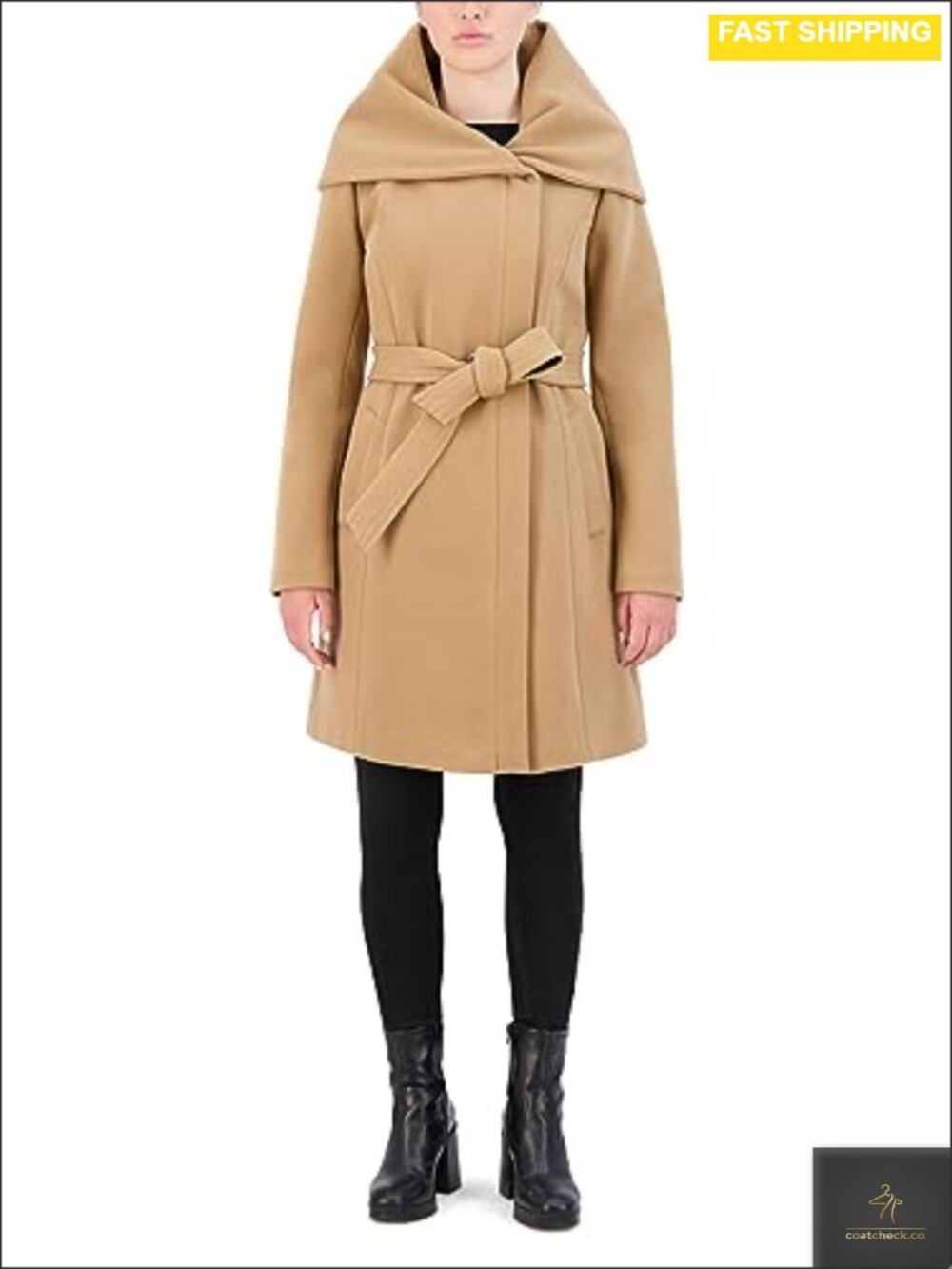 Wool Blend Belted Asymmetric Coat Zip Front Soft Twill